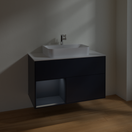 Тумба под раковину Villeroy & Boch Finion 100х50,1 см с подсветкой МДФ темно-синий матовый лак/стекло белое матовое F361HGHG