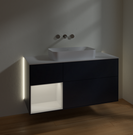 Тумба под раковину Villeroy & Boch Finion 120х50,1 см с подсветкой МДФ темно-синий матовый лак/стекло белое матовое G701GFHG