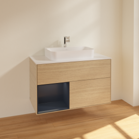 Тумба под раковину Villeroy & Boch Finion 100х50,1 см с подсветкой МДФ шпон дуба/стекло белое матовое F361HGPC