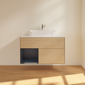 Тумба под раковину Villeroy & Boch Finion 100х50,1 см с подсветкой МДФ шпон дуба/стекло белое матовое F361HGPC