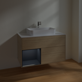 Тумба под раковину Villeroy & Boch Finion 100х50,1 см с подсветкой МДФ шпон дуба/стекло белое матовое F361HGPC