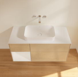 Тумба под раковину Villeroy & Boch Finion 120х50,1 см с подсветкой МДФ шпон дуба/стекло белое матовое G701GFPC