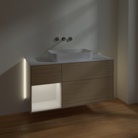 Тумба под раковину Villeroy & Boch Finion 120х50,1 см с подсветкой МДФ шпон дуба/стекло белое матовое G701GFPC