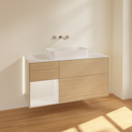 Тумба под раковину Villeroy & Boch Finion 120х50,1 см с подсветкой МДФ шпон дуба/стекло белое матовое G701GFPC