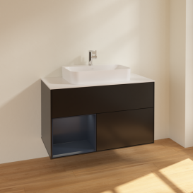 Тумба под раковину Villeroy & Boch Finion 100х50,1 см с подсветкой МДФ черный матовый лак/стекло белое матовое F361HGPD