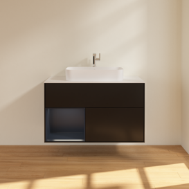 Тумба под раковину Villeroy & Boch Finion 100х50,1 см с подсветкой МДФ черный матовый лак/стекло белое матовое F361HGPD