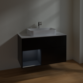 Тумба под раковину Villeroy & Boch Finion 100х50,1 см с подсветкой МДФ черный матовый лак/стекло белое матовое F361HGPD