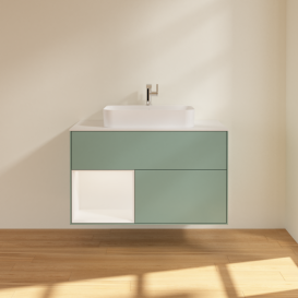 Тумба под раковину Villeroy & Boch Finion 100х50,1 см с подсветкой МДФ оливковый матовый лак/стекло белое матовое F361MTGM