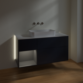 Тумба под раковину Villeroy & Boch Finion 120х50,1 см с подсветкой МДФ темно-синий матовый лак/стекло белое матовое G701GKHG