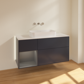 Тумба под раковину Villeroy & Boch Finion 120х50,1 см с подсветкой МДФ темно-синий матовый лак/стекло белое матовое G701GKHG