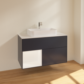Тумба под раковину Villeroy & Boch Finion 100х50,1 см с подсветкой МДФ темно-синий матовый лак/стекло белое матовое F361MTHG