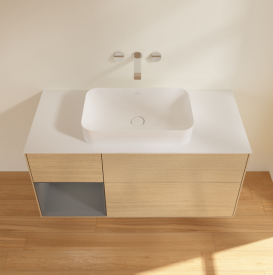 Тумба под раковину Villeroy & Boch Finion 120х50,1 см с подсветкой МДФ шпон дуба/стекло белое матовое G701GKPC