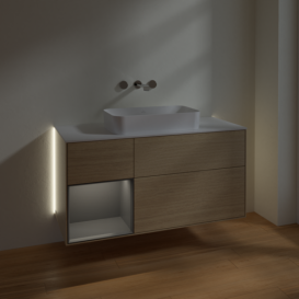 Тумба под раковину Villeroy & Boch Finion 120х50,1 см с подсветкой МДФ шпон дуба/стекло белое матовое G701GKPC