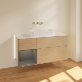 Тумба под раковину Villeroy & Boch Finion 120х50,1 см с подсветкой МДФ шпон дуба/стекло белое матовое G701GKPC