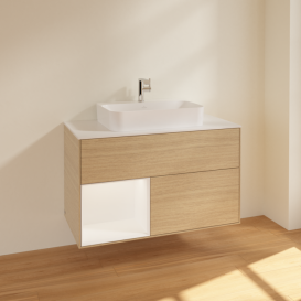 Тумба под раковину Villeroy & Boch Finion 100х50,1 см с подсветкой МДФ шпон дуба/стекло белое матовое F361MTPC