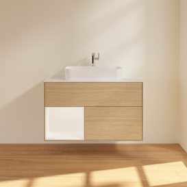 Тумба под раковину Villeroy & Boch Finion 100х50,1 см с подсветкой МДФ шпон дуба/стекло белое матовое F361MTPC