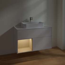 Тумба под раковину Villeroy & Boch Finion 100х50,1 см с подсветкой МДФ глянцевый белый лак/стекло белое матовое F361PCGF