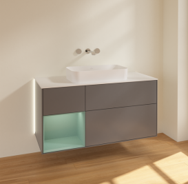 Тумба под раковину Villeroy & Boch Finion 120х50,1 см с подсветкой МДФ антрацит матовый лак/стекло белое матовое G701GMGK