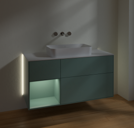 Тумба под раковину Villeroy & Boch Finion 120х50,1 см с подсветкой МДФ оливковый матовый лак/стекло белое матовое G701GMGM