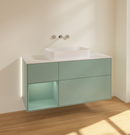 Тумба под раковину Villeroy & Boch Finion 120х50,1 см с подсветкой МДФ оливковый матовый лак/стекло белое матовое G701GMGM