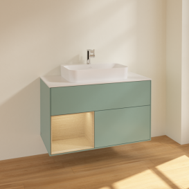 Тумба під раковину Villeroy & Boch Finion 100х50,1 см із підсвічуванням МДФ оливковий матовий лак/скло біле матове F361PCGM