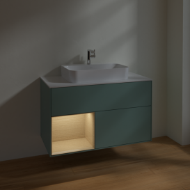 Тумба под раковину Villeroy & Boch Finion 100х50,1 см с подсветкой МДФ оливковый матовый лак/стекло белое матовое F361PCGM