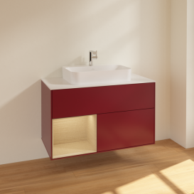 Тумба під раковину Villeroy & Boch Finion 100х50,1 см з підсвічуванням МДФ півонія матовий лак/скло біле матове F361PCHB