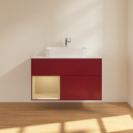 Тумба под раковину Villeroy & Boch Finion 100х50,1 см с подсветкой МДФ пион матовый лак/стекло белое матовое F361PCHB