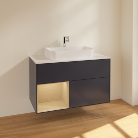 Тумба под раковину Villeroy & Boch Finion 100х50,1 см с подсветкой МДФ темно-синий матовый лак/стекло белое матовое F361PCHG