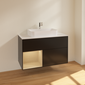 Тумба под раковину Villeroy & Boch Finion 100х50,1 см с подсветкой МДФ черный матовый лак/стекло белое матовое F361PCPD