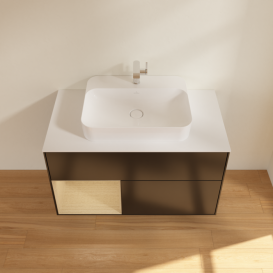 Тумба под раковину Villeroy & Boch Finion 100х50,1 см с подсветкой МДФ черный матовый лак/стекло белое матовое F361PCPD