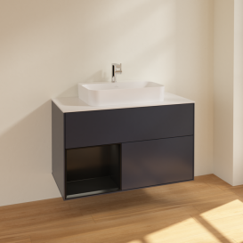 Тумба под раковину Villeroy & Boch Finion 100х50,1 см с подсветкой МДФ темно-синий матовый лак/стекло белое матовое F361PDHG