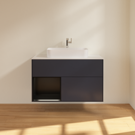 Тумба под раковину Villeroy & Boch Finion 100х50,1 см с подсветкой МДФ темно-синий матовый лак/стекло белое матовое F361PDHG