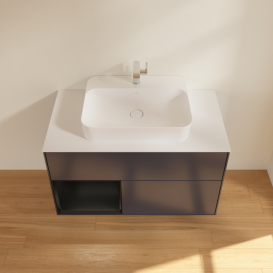 Тумба под раковину Villeroy & Boch Finion 100х50,1 см с подсветкой МДФ темно-синий матовый лак/стекло белое матовое F361PDHG