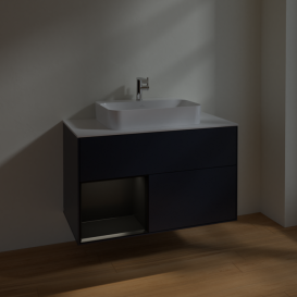 Тумба под раковину Villeroy & Boch Finion 100х50,1 см с подсветкой МДФ темно-синий матовый лак/стекло белое матовое F361PDHG
