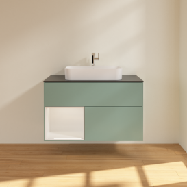 Тумба под раковину Villeroy & Boch Finion 100х50,1 см с подсветкой МДФ оливковый матовый лак/стекло черное матовое F362GFGM