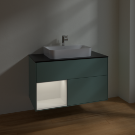 Тумба под раковину Villeroy & Boch Finion 100х50,1 см с подсветкой МДФ оливковый матовый лак/стекло черное матовое F362GFGM