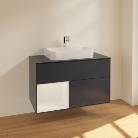 Тумба под раковину Villeroy & Boch Finion 100х50,1 см с подсветкой МДФ темно-синий матовый лак/стекло черное матовое F362GFHG