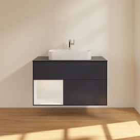 Тумба под раковину Villeroy & Boch Finion 100х50,1 см с подсветкой МДФ темно-синий матовый лак/стекло черное матовое F362GFHG