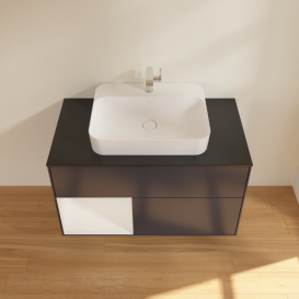 Тумба под раковину Villeroy & Boch Finion 100х50,1 см с подсветкой МДФ темно-синий матовый лак/стекло черное матовое F362GFHG