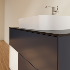 Тумба под раковину Villeroy & Boch Finion 100х50,1 см с подсветкой МДФ темно-синий матовый лак/стекло черное матовое F362GFHG