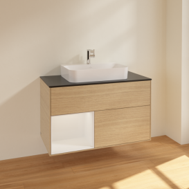 Тумба под раковину Villeroy & Boch Finion 100х50,1 см с подсветкой МДФ шпон дуба/стекло черное матовое F362GFPC