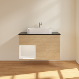 Тумба под раковину Villeroy & Boch Finion 100х50,1 см с подсветкой МДФ шпон дуба/стекло черное матовое F362GFPC