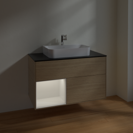 Тумба под раковину Villeroy & Boch Finion 100х50,1 см с подсветкой МДФ шпон дуба/стекло черное матовое F362GFPC