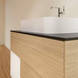 Тумба под раковину Villeroy & Boch Finion 100х50,1 см с подсветкой МДФ шпон дуба/стекло черное матовое F362GFPC