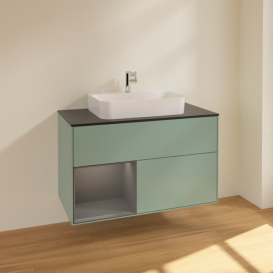 Тумба под раковину Villeroy & Boch Finion 100х50,1 см с подсветкой МДФ оливковый матовый лак/стекло черное матовое F362GKGM