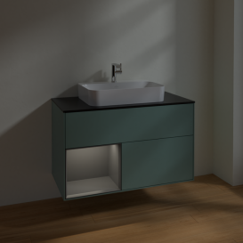 Тумба под раковину Villeroy & Boch Finion 100х50,1 см с подсветкой МДФ оливковый матовый лак/стекло черное матовое F362GKGM