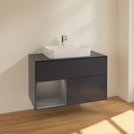 Тумба под раковину Villeroy & Boch Finion 100х50,1 см с подсветкой МДФ темно-синий матовый лак/стекло черное матовое F362GKHG