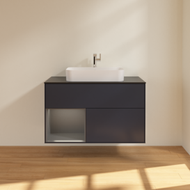 Тумба под раковину Villeroy & Boch Finion 100х50,1 см с подсветкой МДФ темно-синий матовый лак/стекло черное матовое F362GKHG