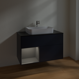 Тумба под раковину Villeroy & Boch Finion 100х50,1 см с подсветкой МДФ темно-синий матовый лак/стекло черное матовое F362GKHG